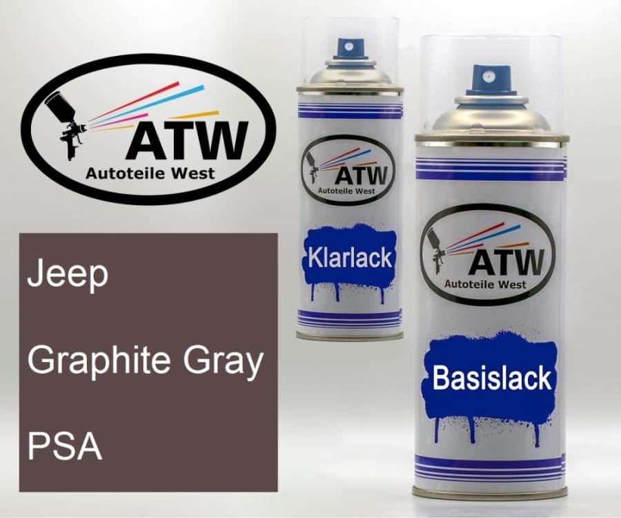 Jeep, Graphite Gray, PSA: 400ml Sprühdose + 400ml Klarlack - Set, von ATW Autoteile West.